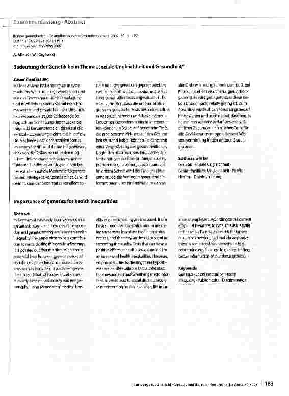 Vorschauseite 3: Bedeutung der Genetik beim Thema soziale Ungleichheit und Gesundheit