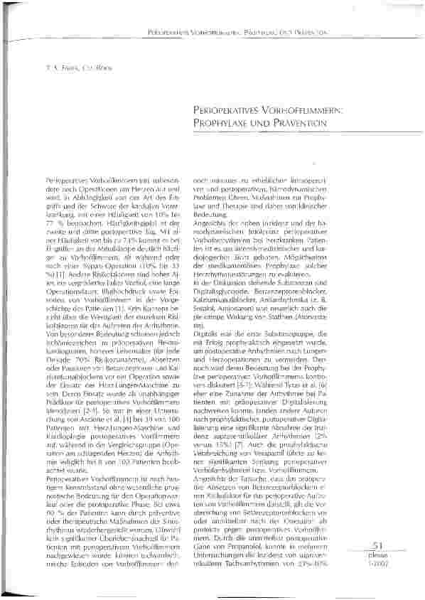 Vorschauseite 1: PERIOPERATIVES VORHOFFLIMMERN: PROPHYLAXE UND PRÄVENTION