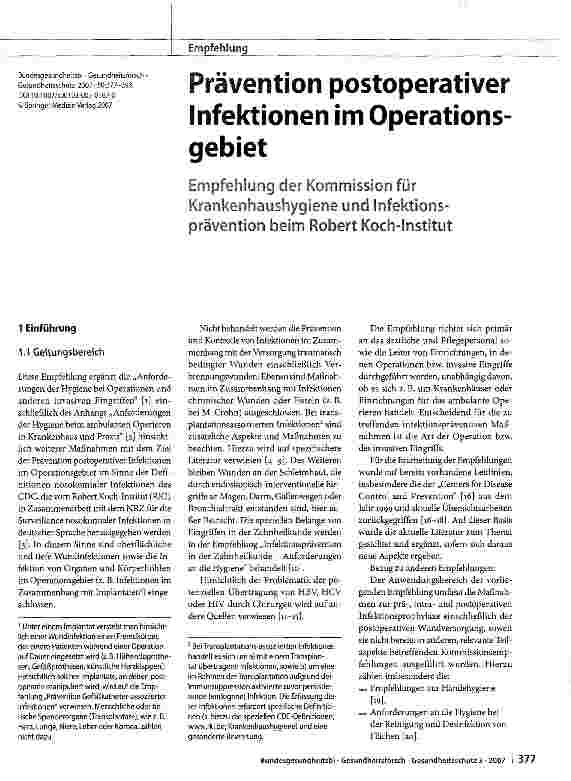 Vorschauseite 1: Prävention postoperativer Infektionen im Operationsgebiet