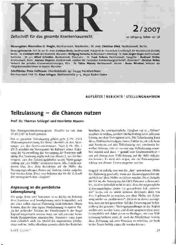 Vorschauseite 1: Teilzulassung - die Chancen nutzen