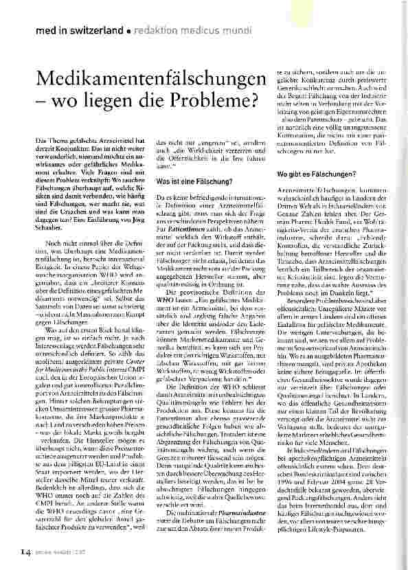 Vorschauseite 1: Medikamentenfälschungen - wo liegen die Probleme?