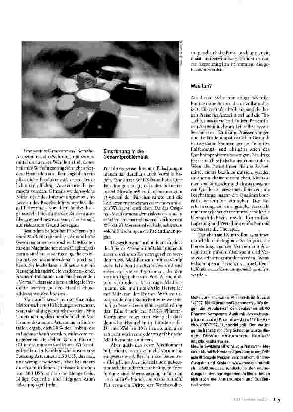 Vorschauseite 2: Medikamentenfälschungen - wo liegen die Probleme?