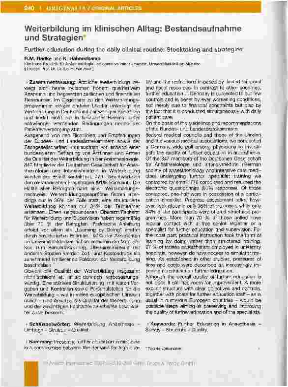 Vorschauseite 1: Weiterbildung im klinischen Alltag: Bestandsaufnahme und Strategien*