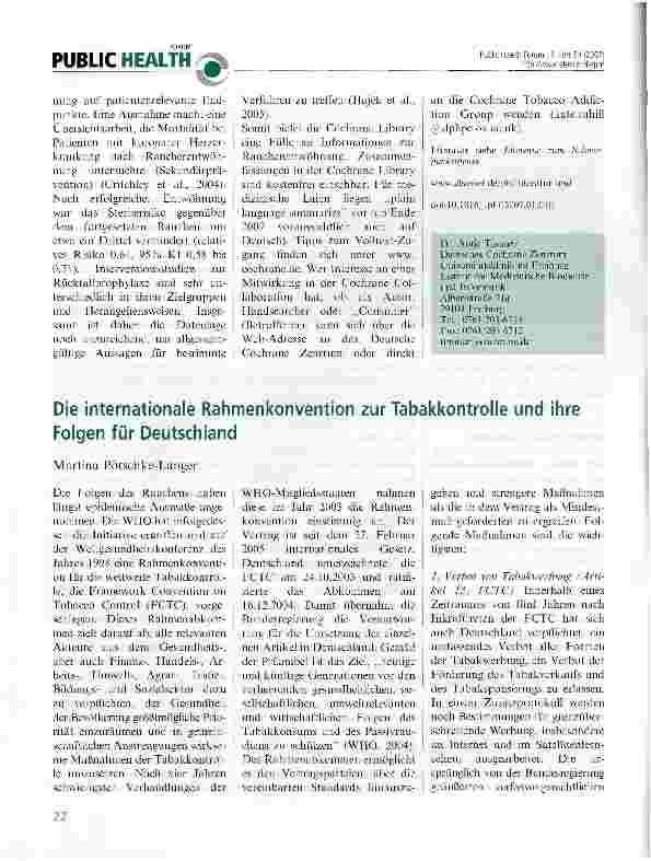 Vorschauseite 3: Evidenz zur Tabakentwöhnung und -Prävention: Was bietet die Cochrane Library?