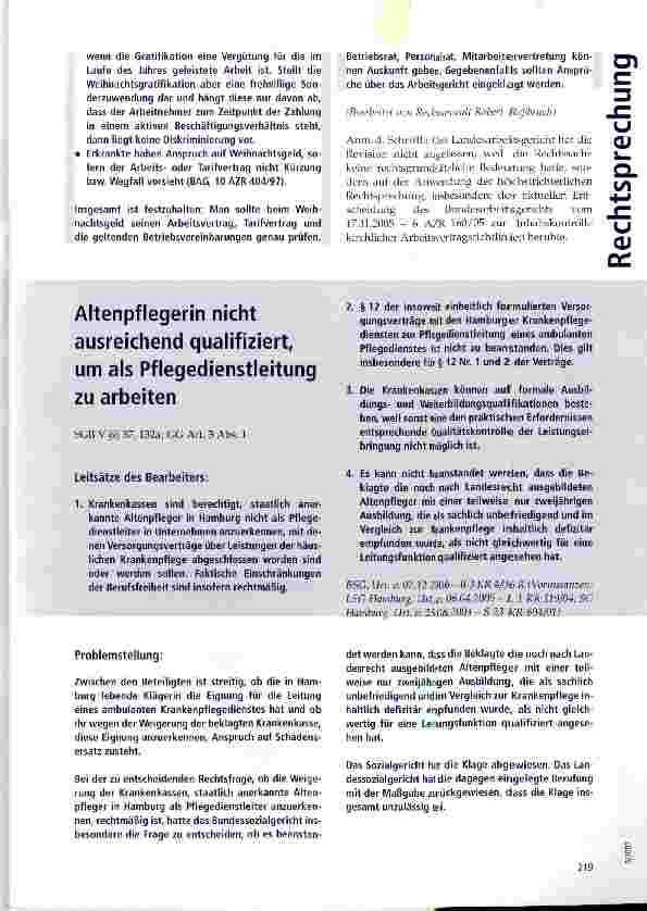 Vorschauseite 1: Altenpflegerin nicht ausreichend qualifiziert, um als Pflegedienstleitung zu arbeiten