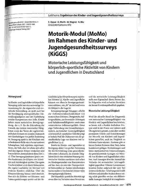 Vorschauseite 1: Motorik-Modul (MoMo) im Rahmen des Kinderund Jugendgesundheitssurveys (KiGGS)