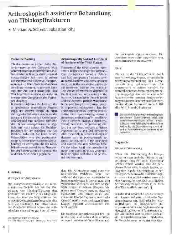Vorschauseite 1: Arthroskopisch assistierte Behandlung von Tibiakopffrakturen