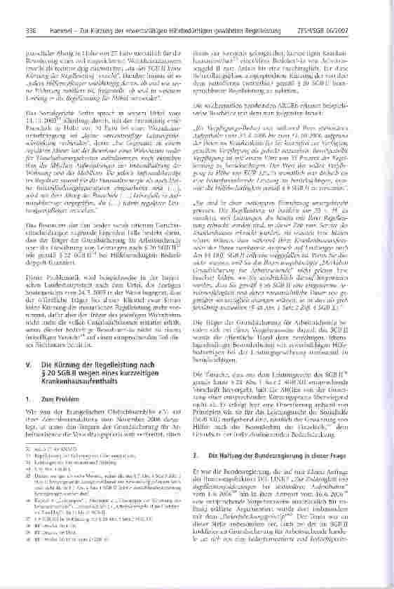Vorschauseite 6: Zur Kürzung der erwerbsfähigen Hilfebedürftigen gewährten Regelleistung aus Anlass eines kurzzeitigen Krankenhausaufenthalts