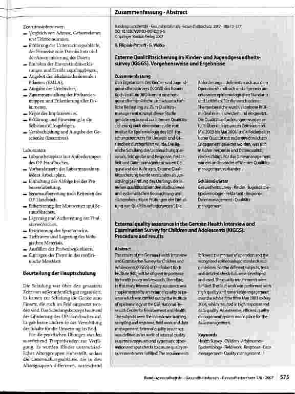 Vorschauseite 3: Externe Qualitätssicherung im Kinderund Jugendgesundheitssurvey (KiGGS)