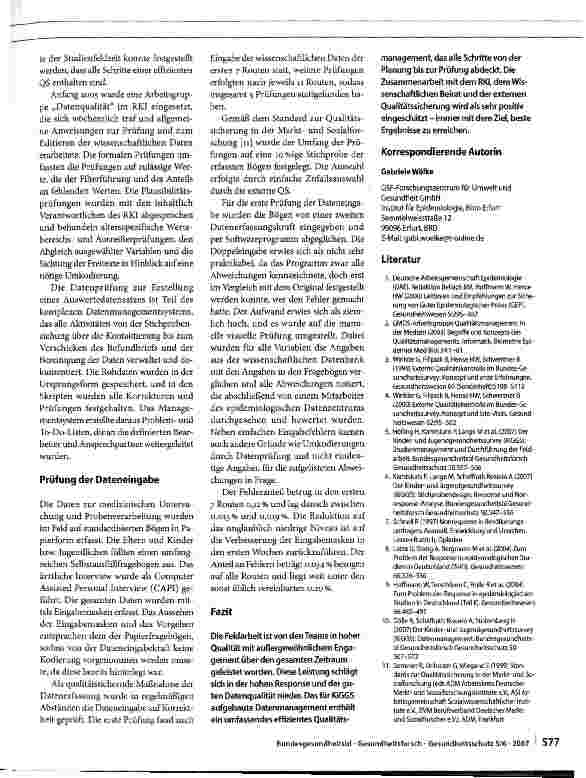 Vorschauseite 5: Externe Qualitätssicherung im Kinderund Jugendgesundheitssurvey (KiGGS)