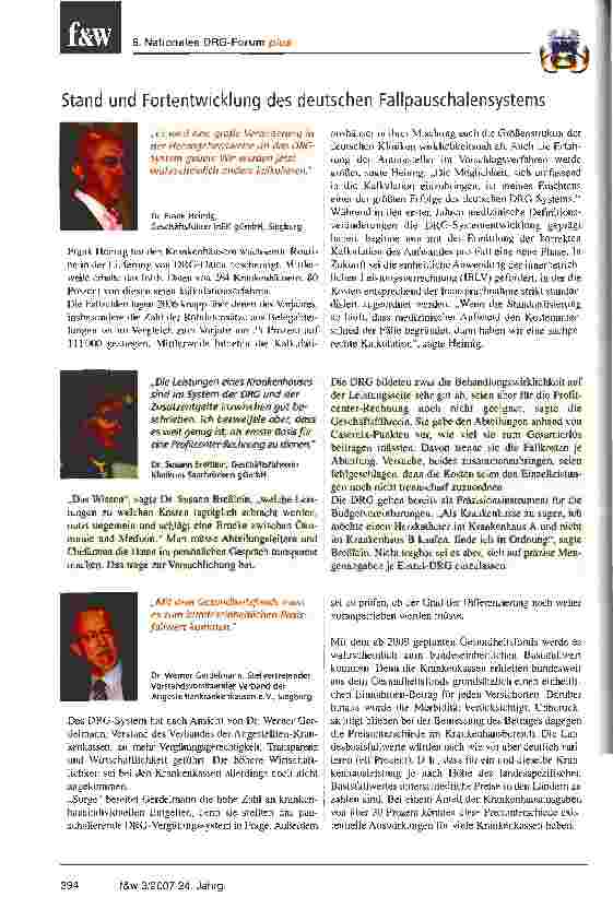 Vorschauseite 4: Das Gesundheitssystem verträgt mehr Wettbewerb und weniger StaatLautenschläger und Rürup sind sich auf dem 6. Nationalen DRG-Forum plus einig