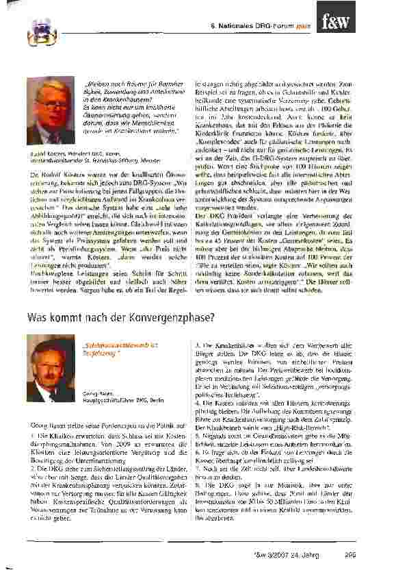 Vorschauseite 5: Das Gesundheitssystem verträgt mehr Wettbewerb und weniger StaatLautenschläger und Rürup sind sich auf dem 6. Nationalen DRG-Forum plus einig