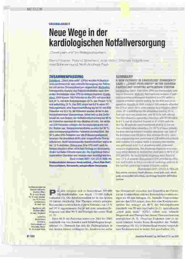 Vorschauseite 1: Neue Wege in der kardiologischen Notfallversorgung