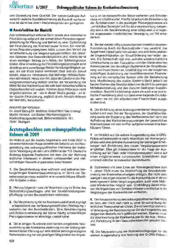 Vorschauseite 4: Ordnungspolitischer Rahmen der Krankenhausfinanzierung