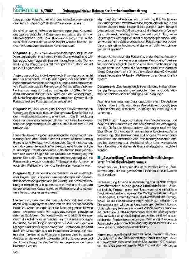Vorschauseite 6: Ordnungspolitischer Rahmen der Krankenhausfinanzierung