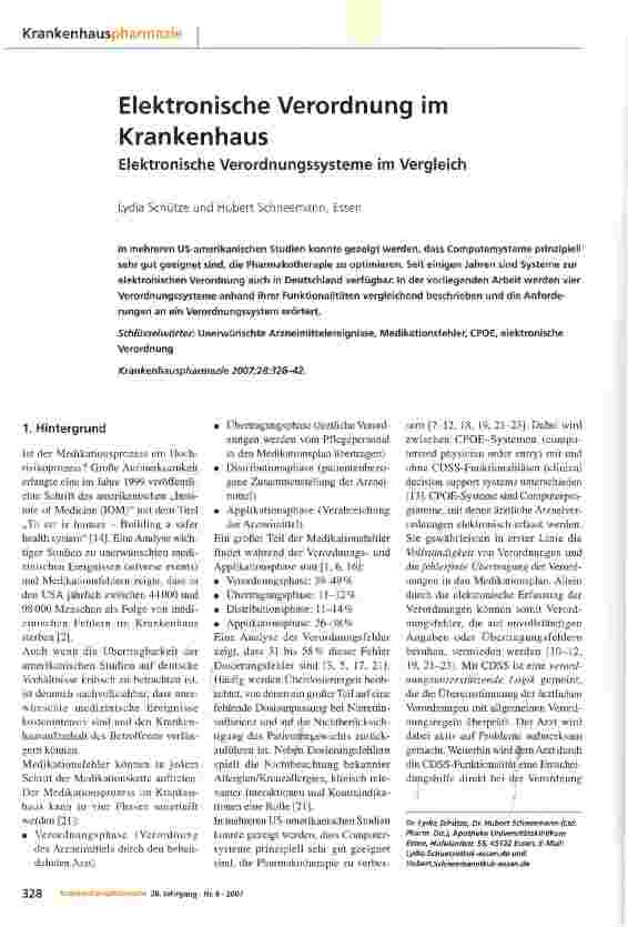 Vorschauseite 1: Elektronische Verordnung im Krankenhaus