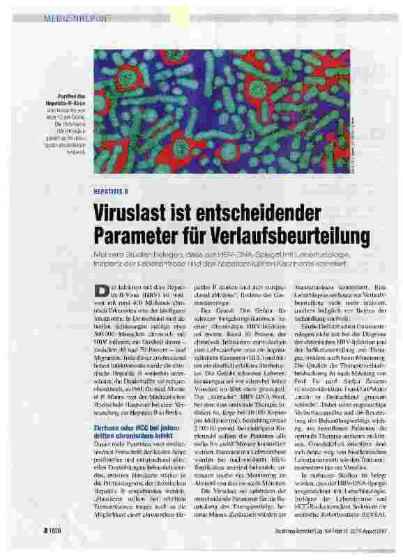 Vorschauseite 1: Viruslast ist entscheidender Parameter für Verlaufsbeurteilung