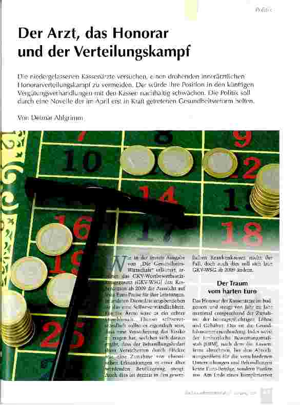 Vorschauseite 1: Der Arzt, das Honorar und der Verteilungskampf