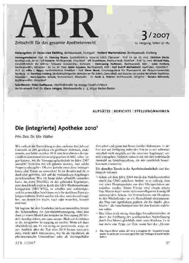 Vorschauseite 1: Die (integrierte) Apotheke 2010