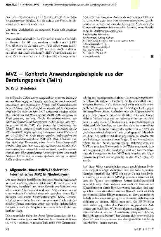 Vorschauseite 2: Möglichkeiten des Zulassungsverzichts zu Gunsten einer Gemeinschaftspraxis (Berufsausübungsgemeinschaft)