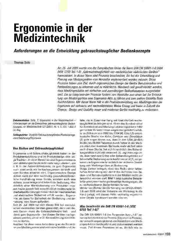 Vorschauseite 1: Ergonomie in der Medizintechnik