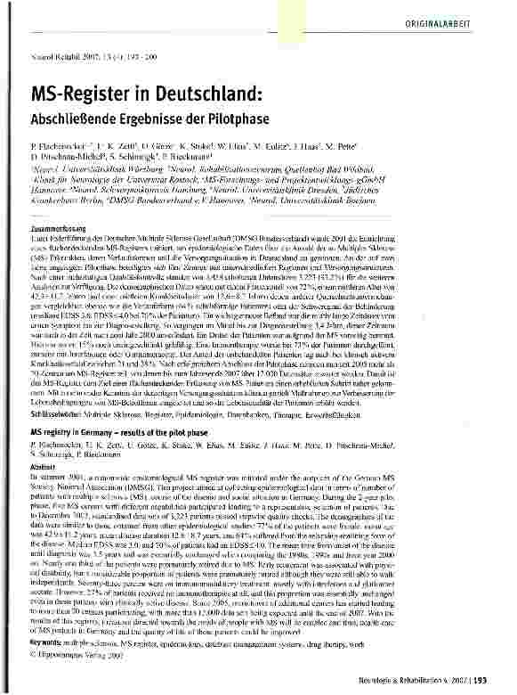 Vorschauseite 1: MS-Register in Deutschland: Abschließende Ergebnisse der Pilotphase