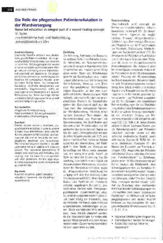 Vorschauseite 1: Die Rolle der pflegerischen Patientenedukation in der Wundversorgung