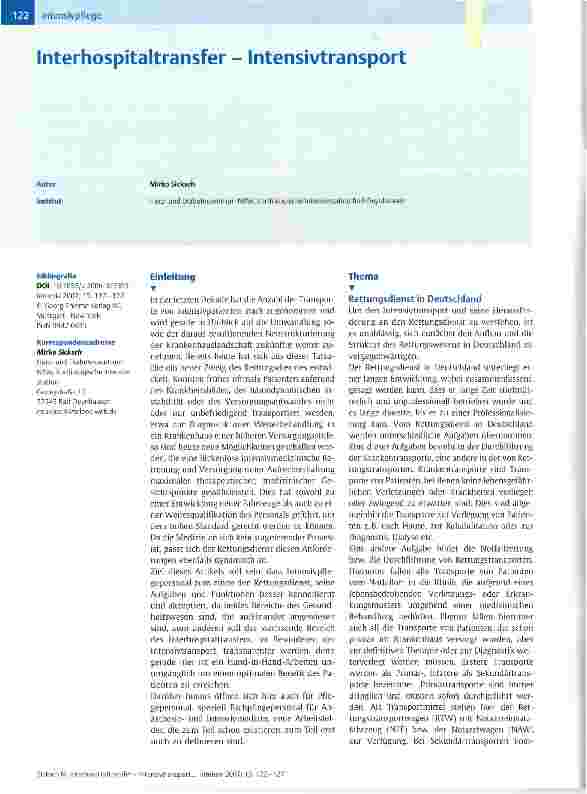 Vorschauseite 1: Interhospitaltransfer - Intensivtransport