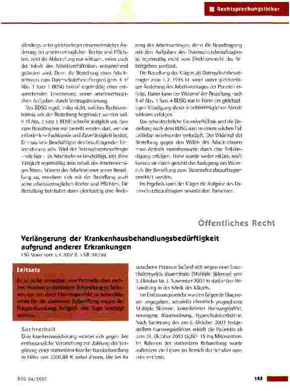 Vorschauseite 1: Verlängerung der Krankenhausbehandlungsbedürftigkeit aufgrund anderer Erkrankungen