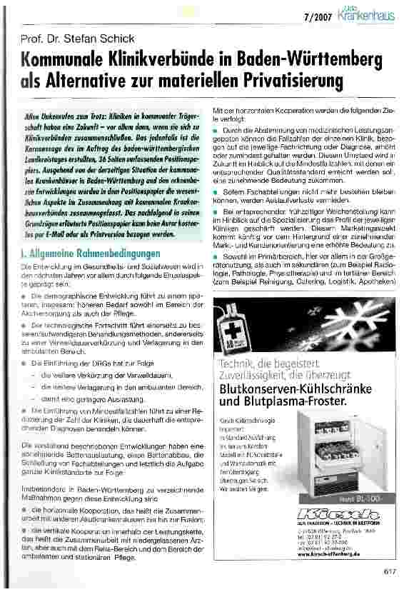 Vorschauseite 1: Kommunale Klinikverbünde in Baden-Württemberg als Alternative zur materiellen Privatisierung