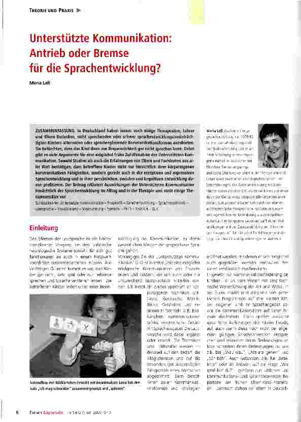 Vorschauseite 1: Unterstützte KommunikationAntrieb oder Bremse für die Sprachentwicklung?