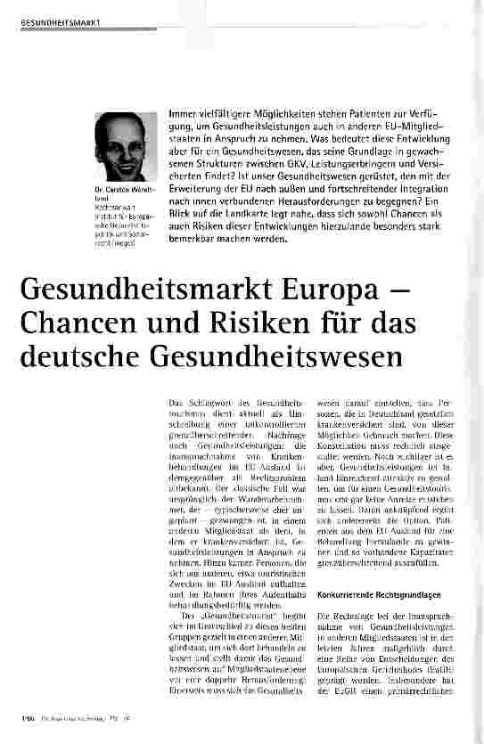 Vorschauseite 1: Gesundheitsmarkt Europa - Chancen und Risiken für das deutsche Gesundheitswesen