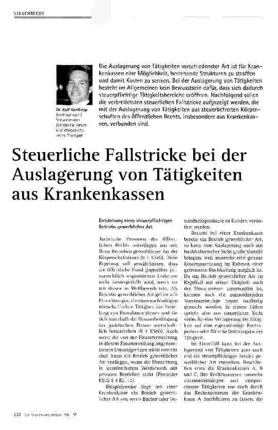 Vorschauseite 1: Steuerliche Fallstricke bei der Auslagerung von Tätigkeiten aus Krankenkassen