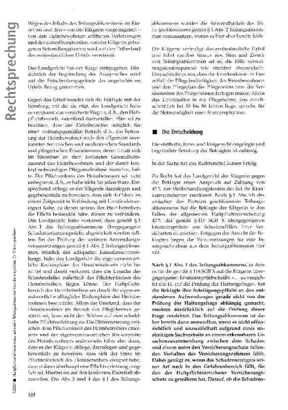 Vorschauseite 2: Haftpflichtversicherer muss bei einem Teilungsabkommen Versicherungsschutz für Stürze gewähren
