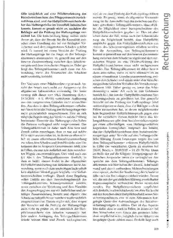 Vorschauseite 3: Haftpflichtversicherer muss bei einem Teilungsabkommen Versicherungsschutz für Stürze gewähren