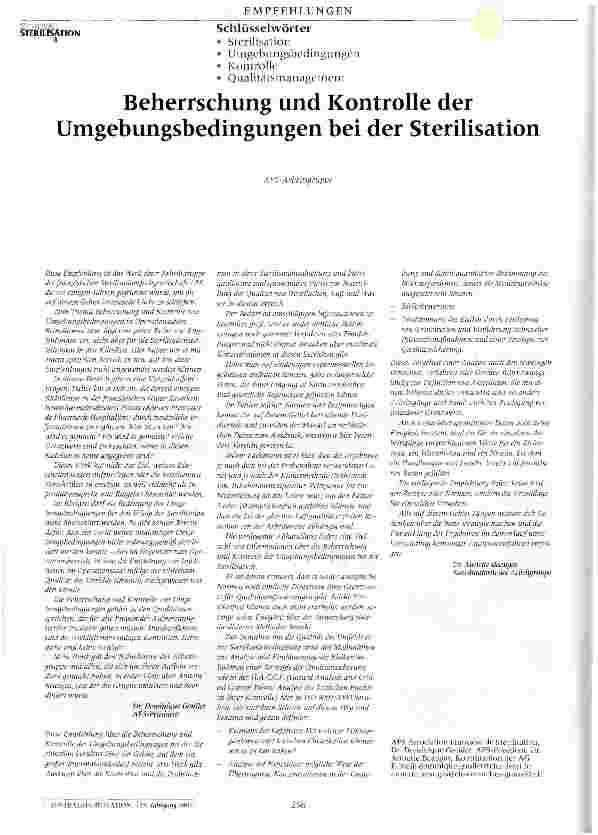 Vorschauseite 1: Beherrschung und Kontrolle der Umgebungsbedingungen bei der Sterilisation