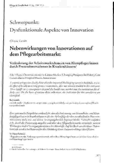 Vorschauseite 1: Nebenwirkungen von Innovationen auf dem Pflegearbeitsmarkt: