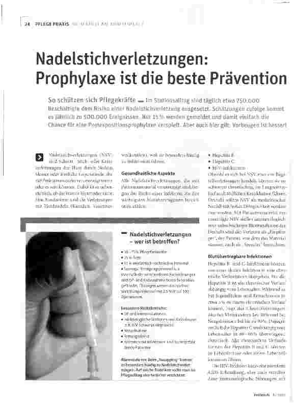 Vorschauseite 1: Nadelstichverletzungen: Prophylaxe ist die beste Prävention