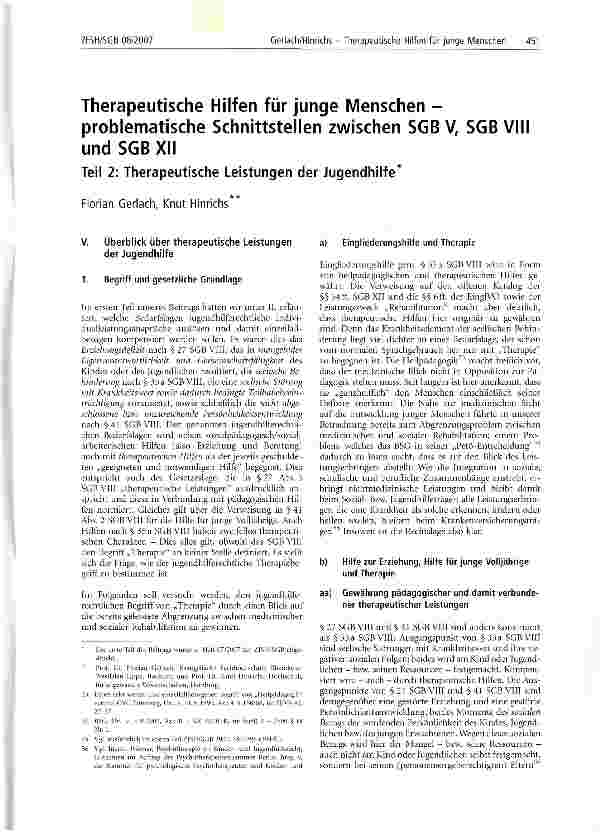 Vorschauseite 1: Therapeutische Hilfen für junge Menschen -problematische Schnittstellen zwischen SGB V, SGB VIII und SGB XII