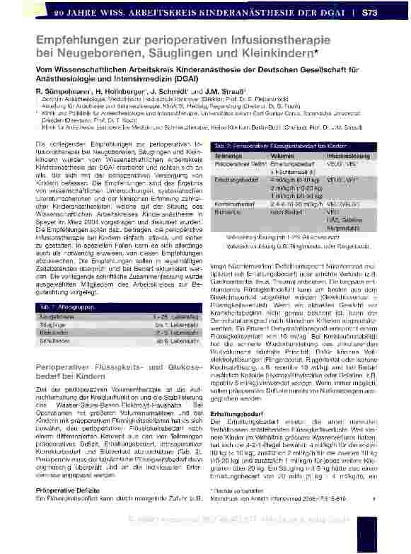 Vorschauseite 1: Empfehlungen zur perioperativen Infusionstherapie bei Neugeborenen, Säuglingen und Kleinkindern