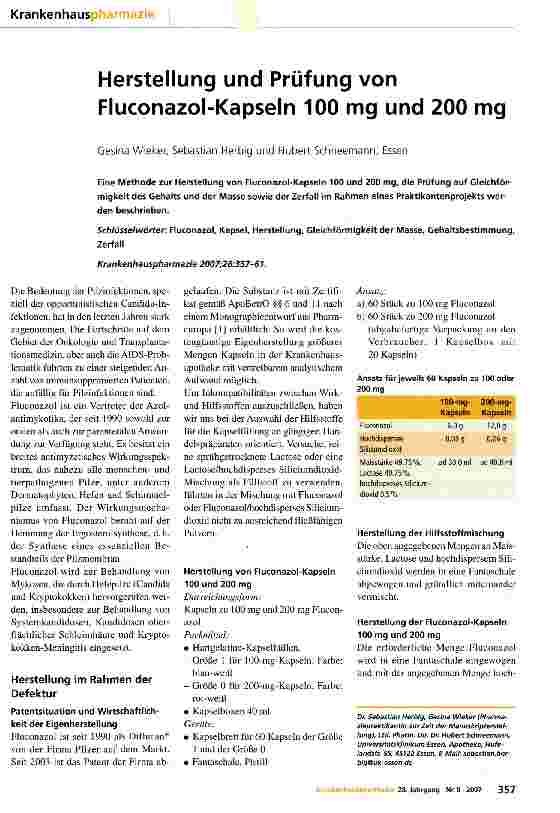 Vorschauseite 1: Herstellung und Prüfung von Fluconazol-Kapseln 100 mg und 200 mg