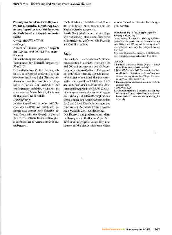 Vorschauseite 5: Herstellung und Prüfung von Fluconazol-Kapseln 100 mg und 200 mg
