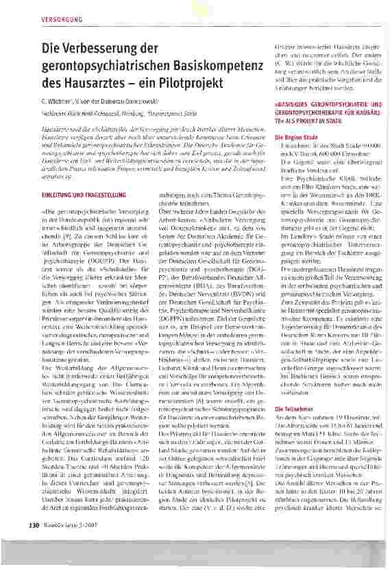 Vorschauseite 1: Die Verbesserung der gerontopsychiatrischen Basiskompetenz des Hausarztes - ein Pilotprojekt