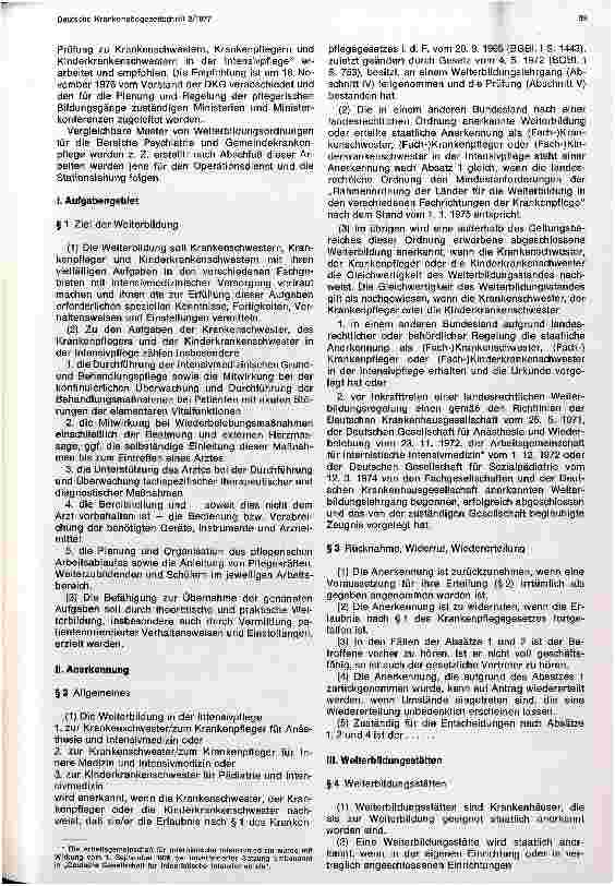 Vorschauseite 2: Muster für eine landesrechtliche Ordnung der Weiterbildung und Prüfung zu Krankenschwestern, Krankenpflegern in der Intensivpflege