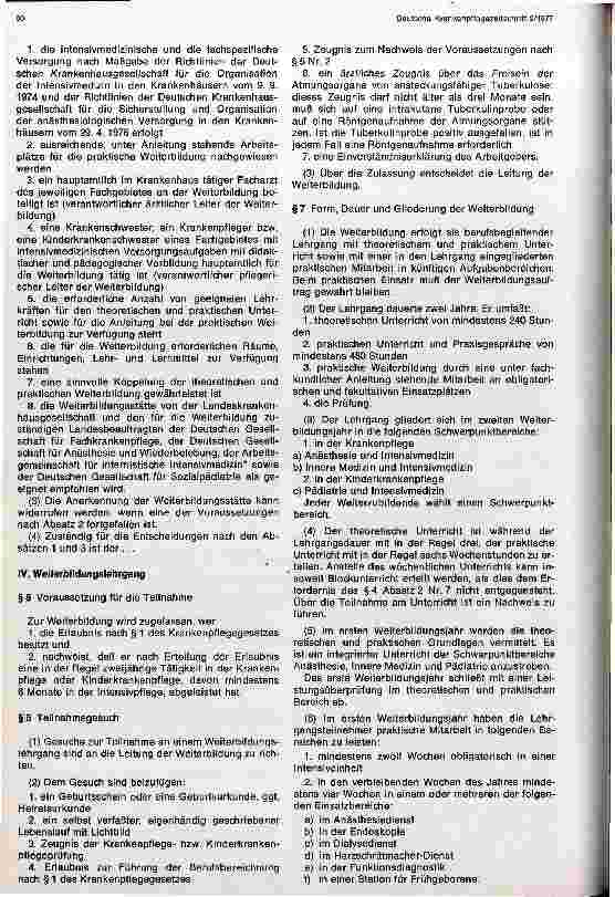 Vorschauseite 3: Muster für eine landesrechtliche Ordnung der Weiterbildung und Prüfung zu Krankenschwestern, Krankenpflegern in der Intensivpflege