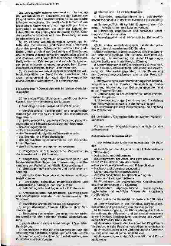 Vorschauseite 4: Muster für eine landesrechtliche Ordnung der Weiterbildung und Prüfung zu Krankenschwestern, Krankenpflegern in der Intensivpflege