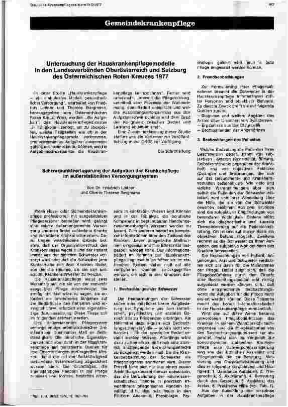 Vorschauseite 1: Schwerpunktverlagerung der Aufgaben der Krankenpflege im außerstationären Versorgungssystem