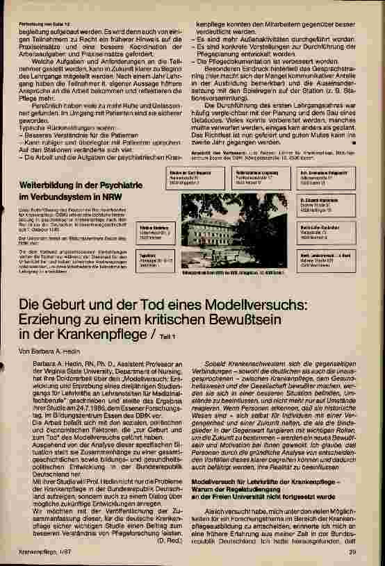 Vorschauseite 2: Erste Weiterbildung Krankenpflege in der Psychiatrie des DBfK