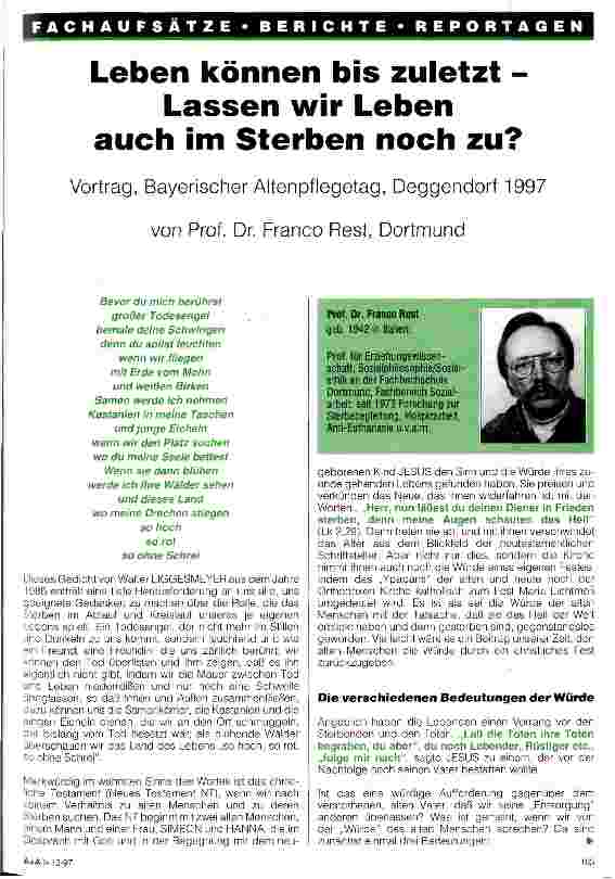 Vorschauseite 1: Leben können bis zuletzt - Lassen wir Leben auch im Sterben noch zu?