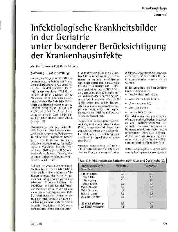 Vorschauseite 1: Infektiologische Krankheitsbilder in der Geriatrie unter besonderer Berücksichtigung der Krankenhausinfekte